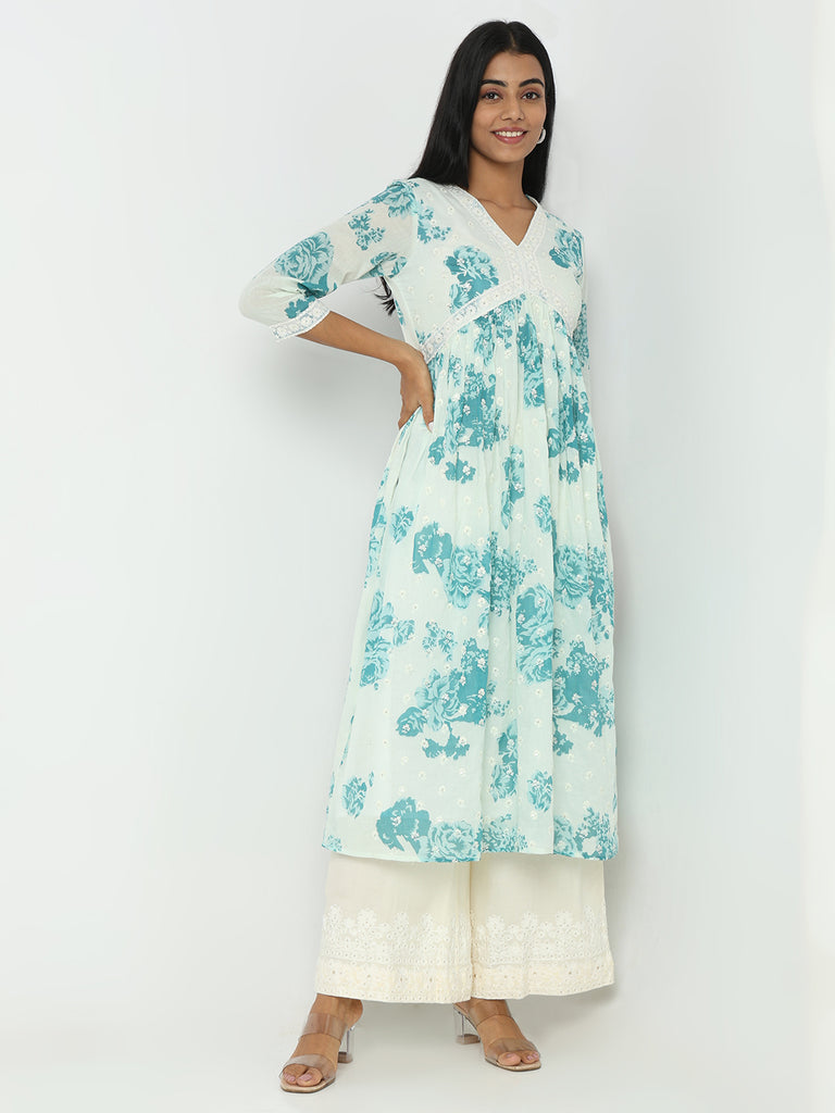 Regular Fit Embroidered Mid Rise Palazzos