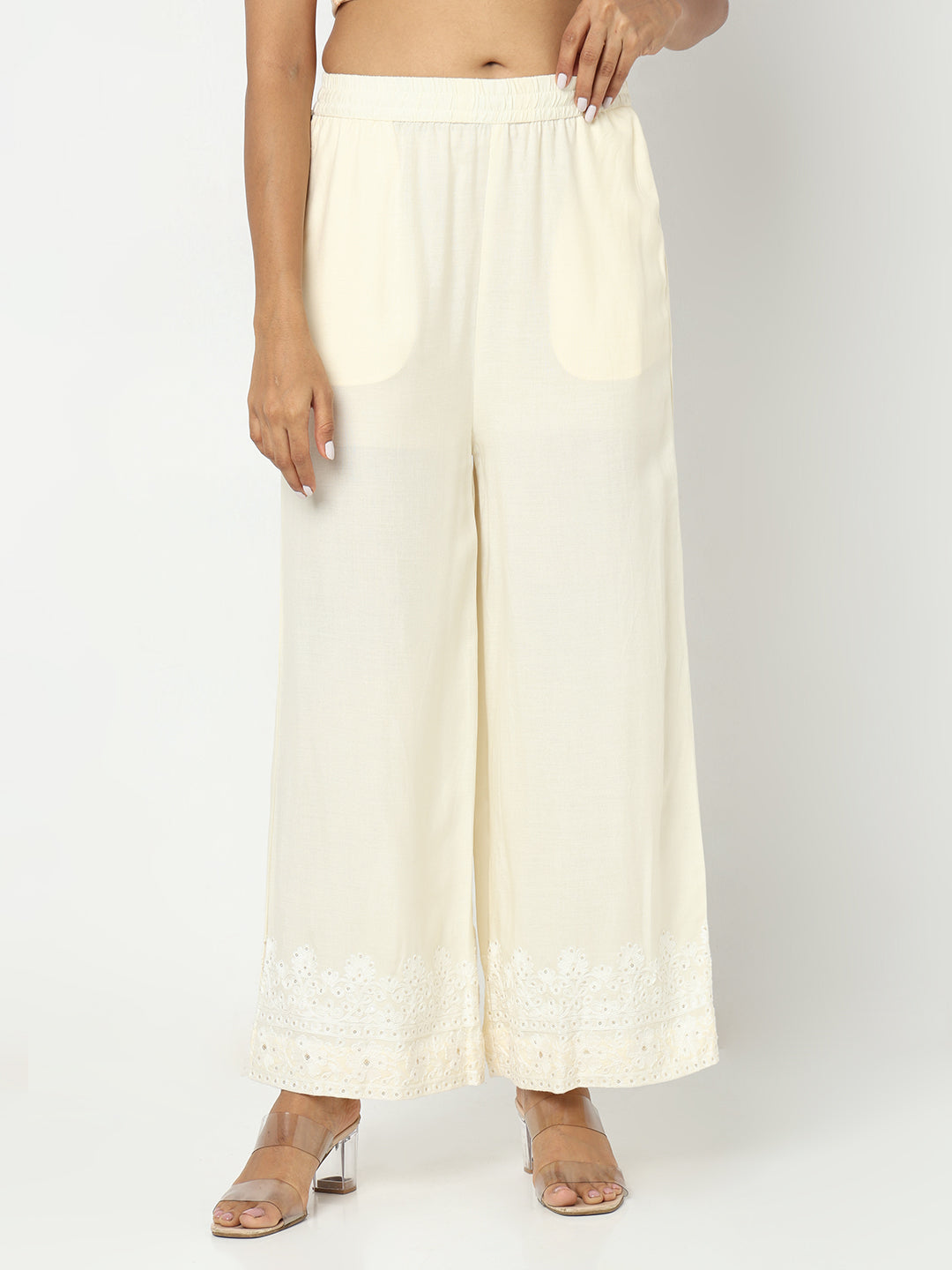 Regular Fit Embroidered Mid Rise Palazzos