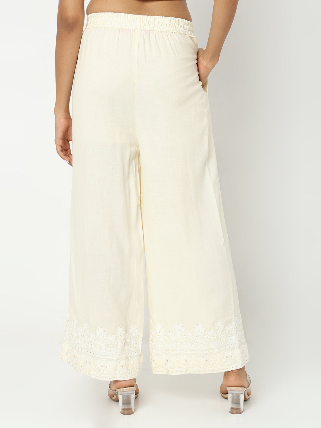 Regular Fit Embroidered Mid Rise Palazzos