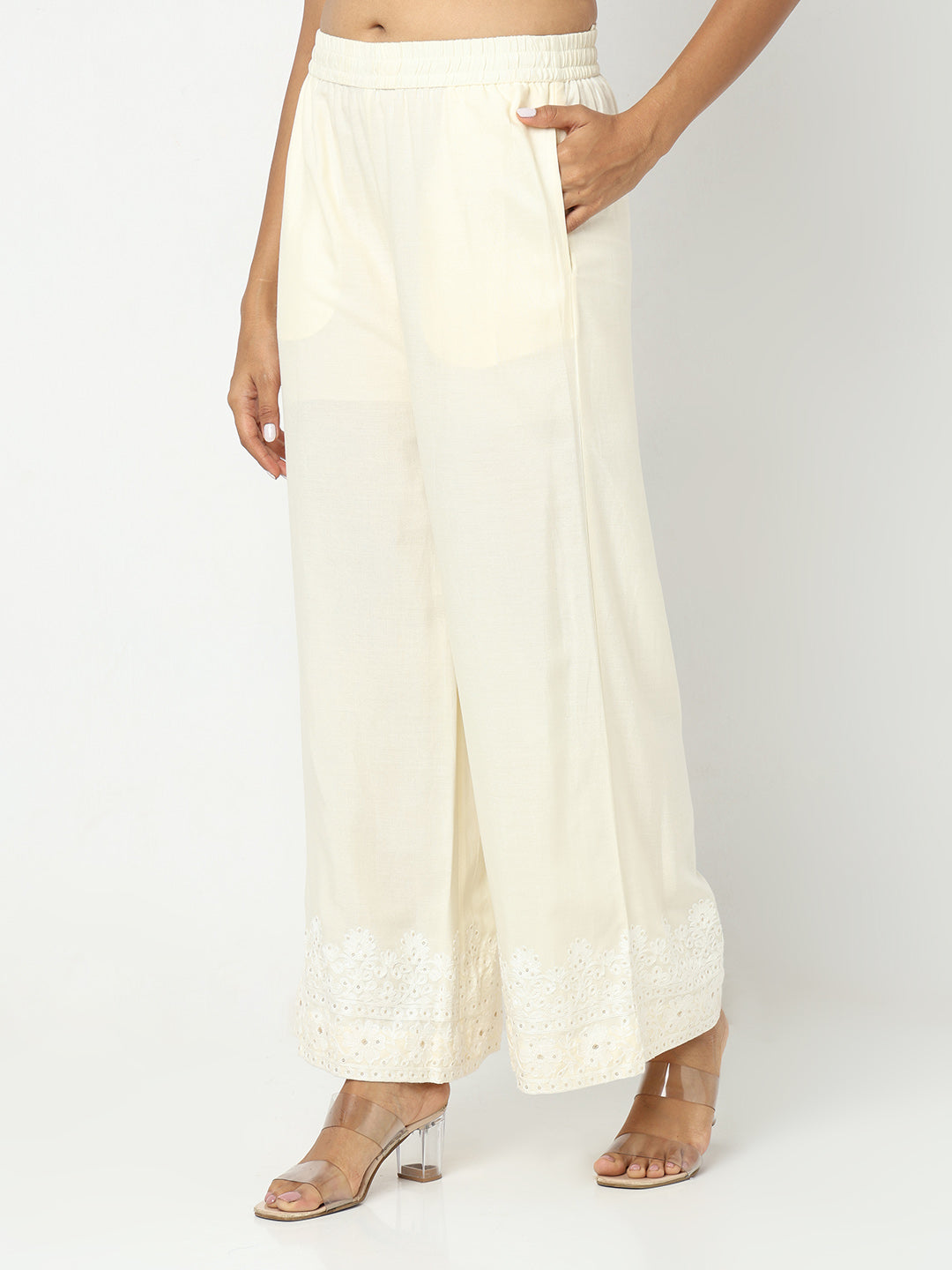 Regular Fit Embroidered Mid Rise Palazzos