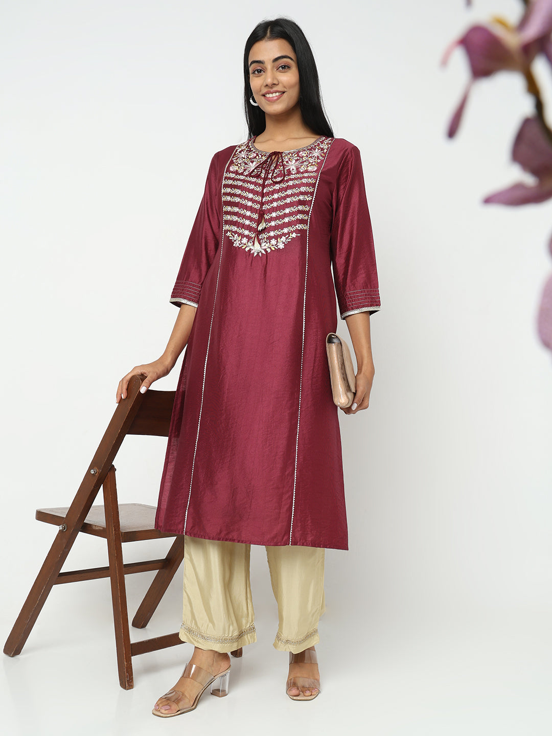 Regular Fit Solid Mid Rise Palazzos