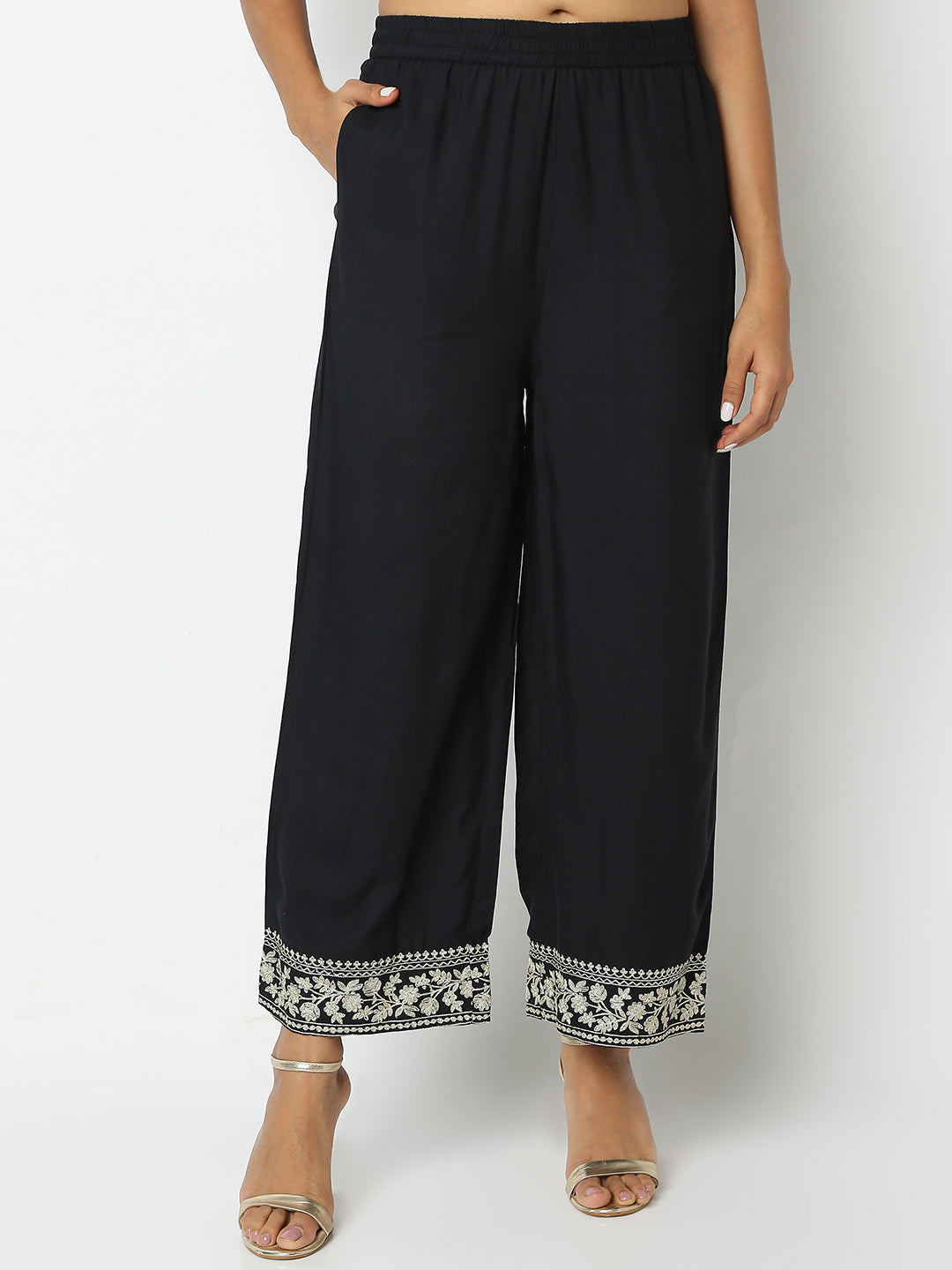 Regular Fit Embroidered Mid Rise Palazzos