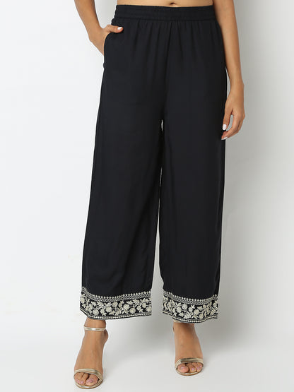 Regular Fit Embroidered Mid Rise Palazzos