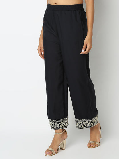 Regular Fit Embroidered Mid Rise Palazzos
