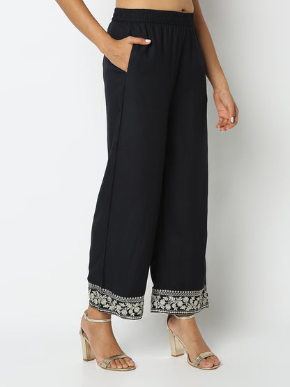 Regular Fit Embroidered Mid Rise Palazzos