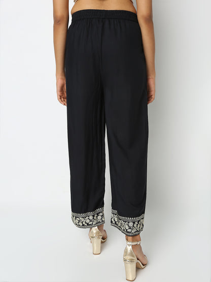 Regular Fit Embroidered Mid Rise Palazzos