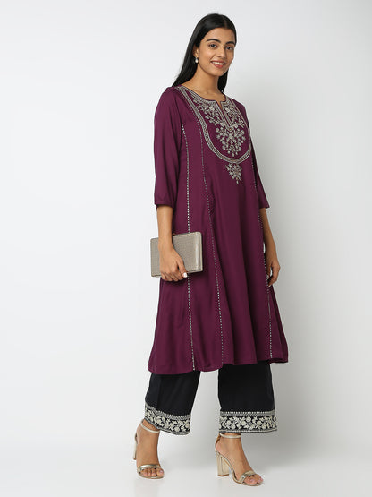 Regular Fit Embroidered Mid Rise Palazzos