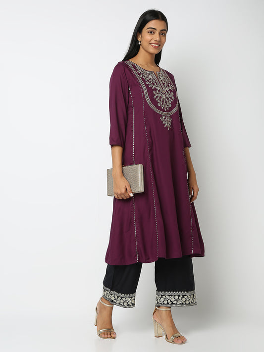 Regular Fit Embroidered Mid Rise Palazzos