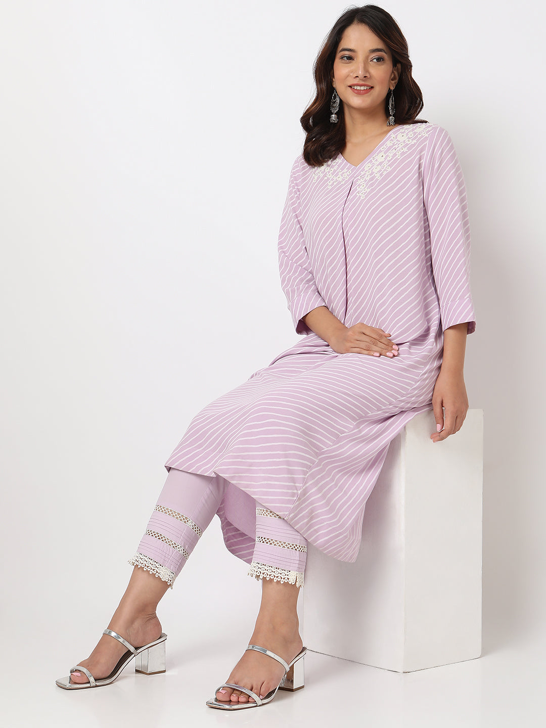 Ethnicity Women's Lilac Cotton Solid Pant