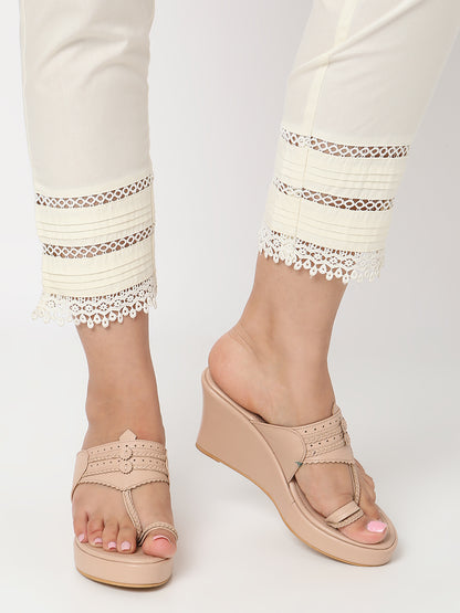 Ethnicity Women's Off White Cotton Solid Pant