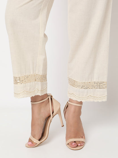 Ethnicity Women's Off White Rayon Solid Pant