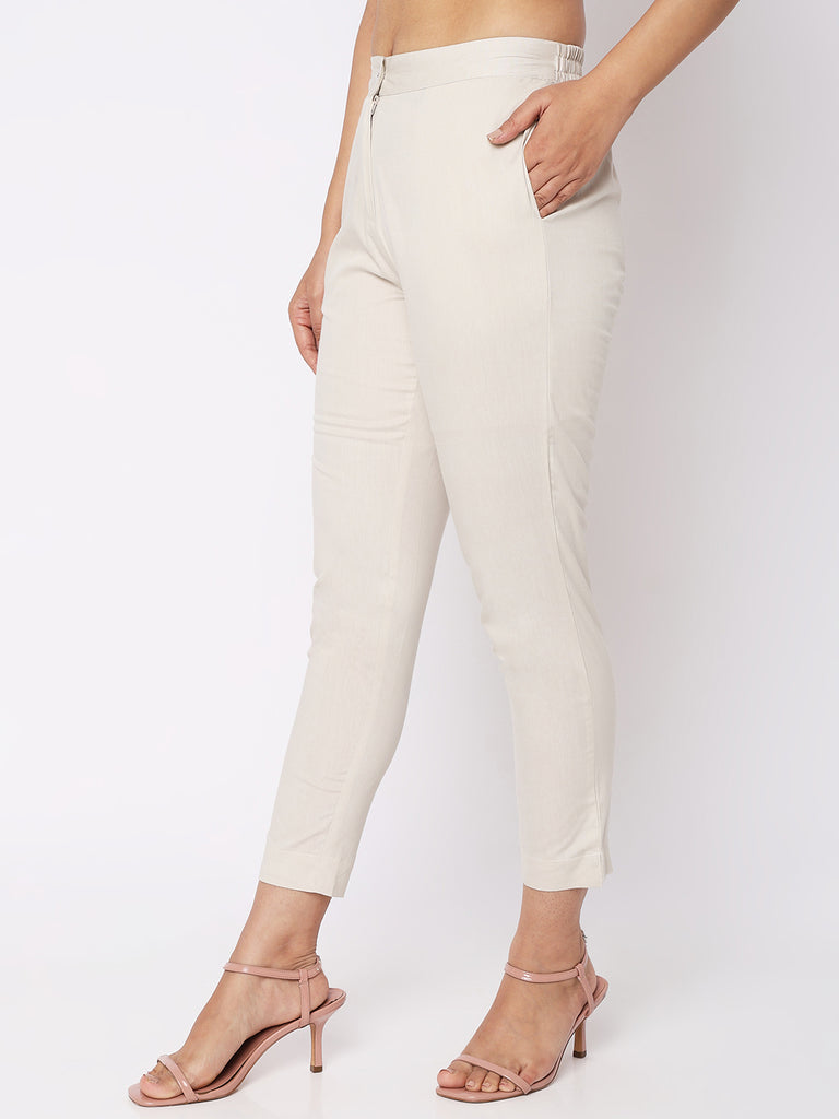 Women Wearing Shell Cotton Solid Pant