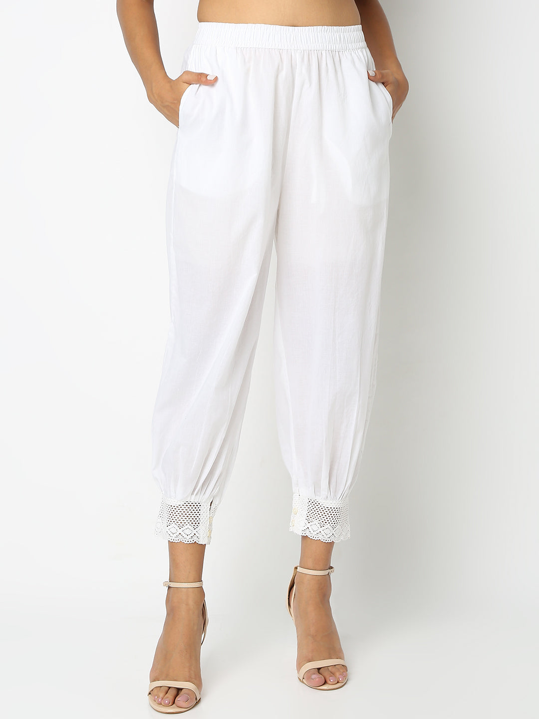Buy Palazzo Pants in White Cotton Fabric, Elastic Waist, Ethnic Prints,  Wide Leg Palazzo With Flares, Cotton Beach Pants, White Palazzo Online in  India - Etsy
