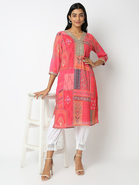 Regular Fit Embroidered Mid Rise Ethnic Pants