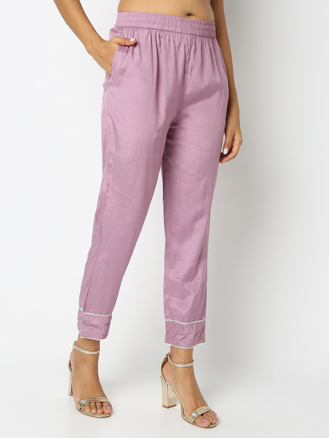 Regular Fit Solid Mid Rise Ethnic Pants