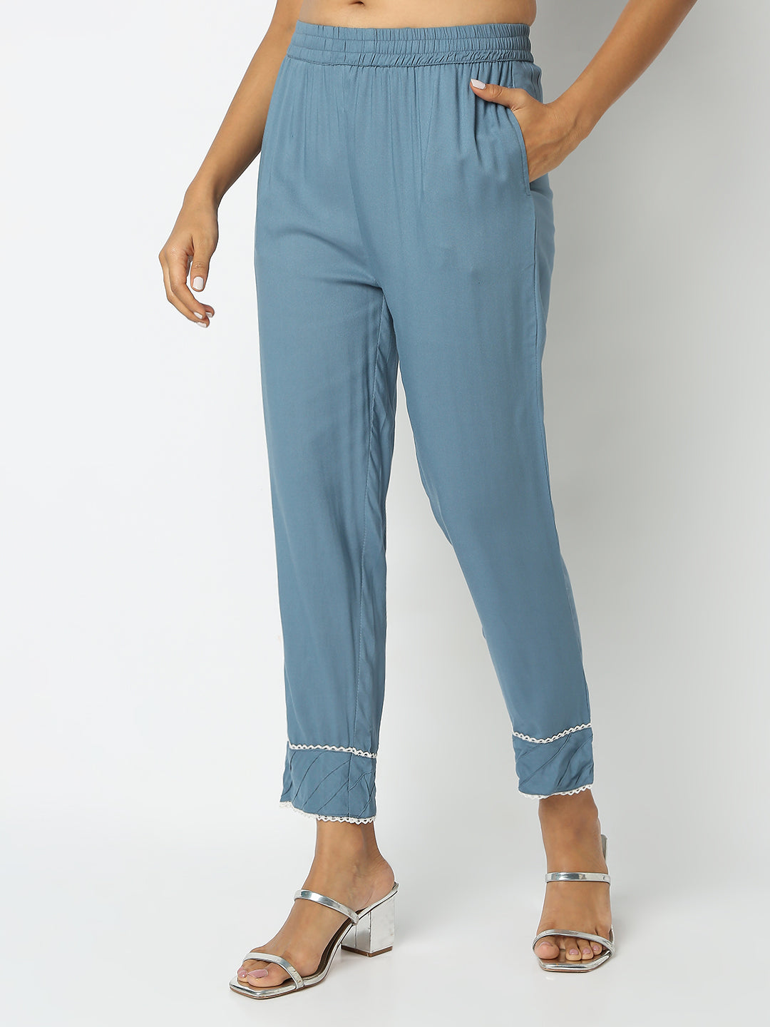 Regular Fit Solid Mid Rise Ethnic Pants