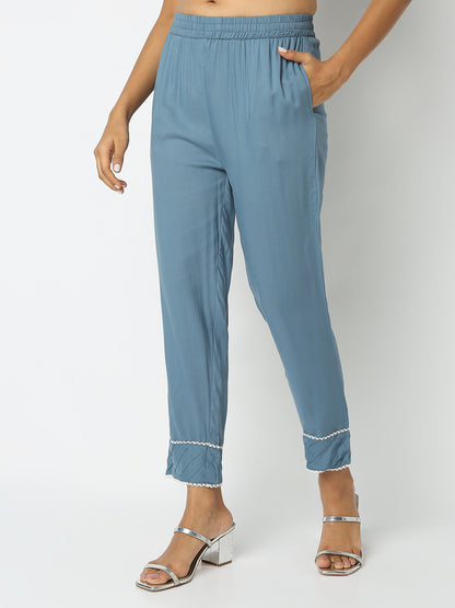 Regular Fit Solid Mid Rise Ethnic Pants