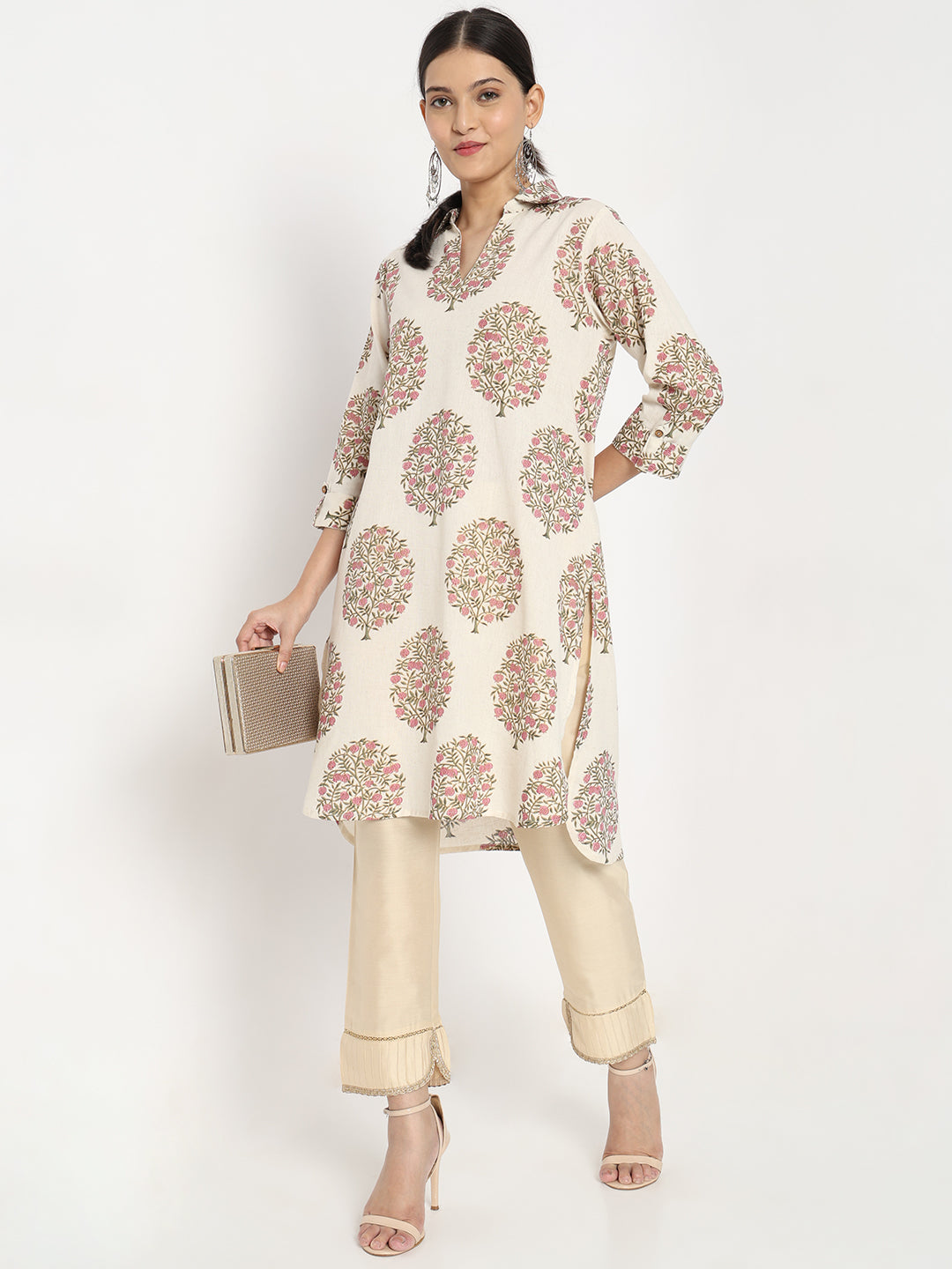 Straight Fit Solid Mid Rise Pants