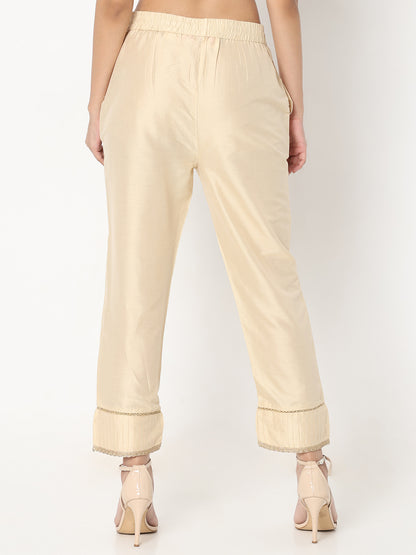 Straight Fit Solid Mid Rise Pants