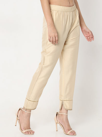 Straight Fit Solid Mid Rise Pants