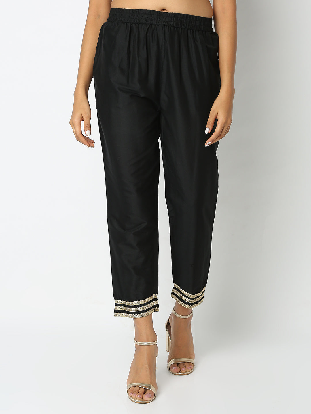 Regular Fit Solid Mid Rise Ethnic Pants