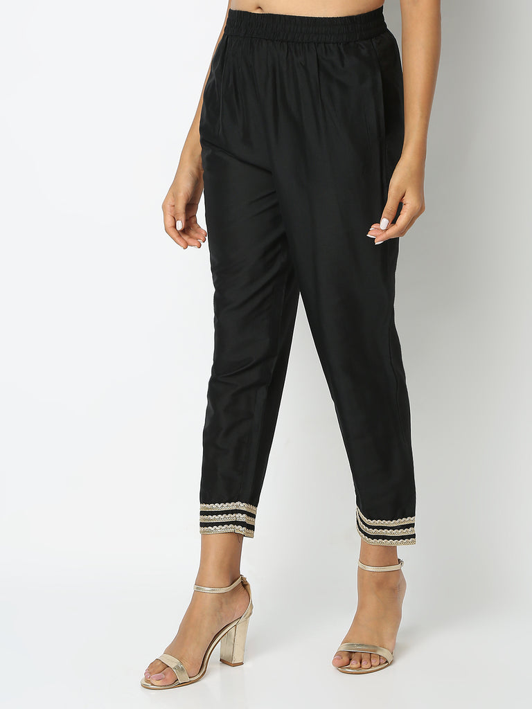 Regular Fit Solid Mid Rise Ethnic Pants