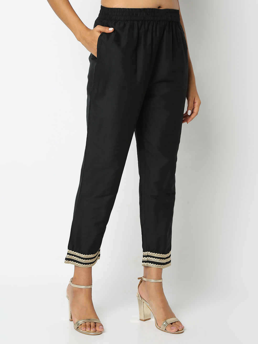 Regular Fit Solid Mid Rise Ethnic Pants