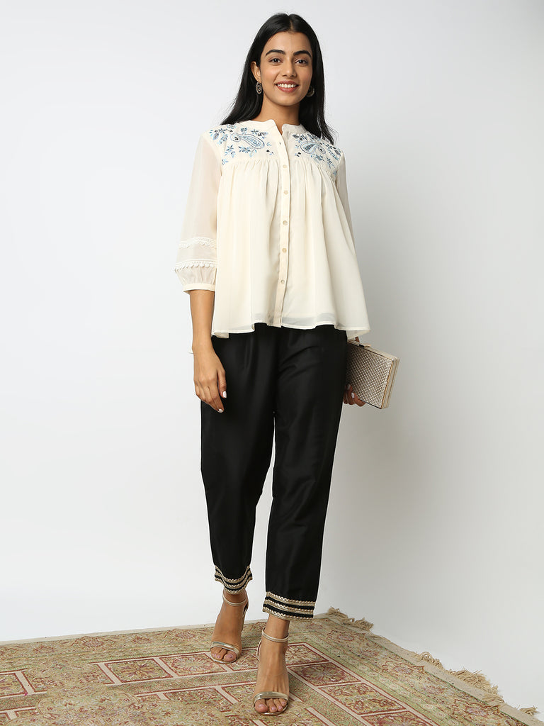 Regular Fit Solid Mid Rise Ethnic Pants