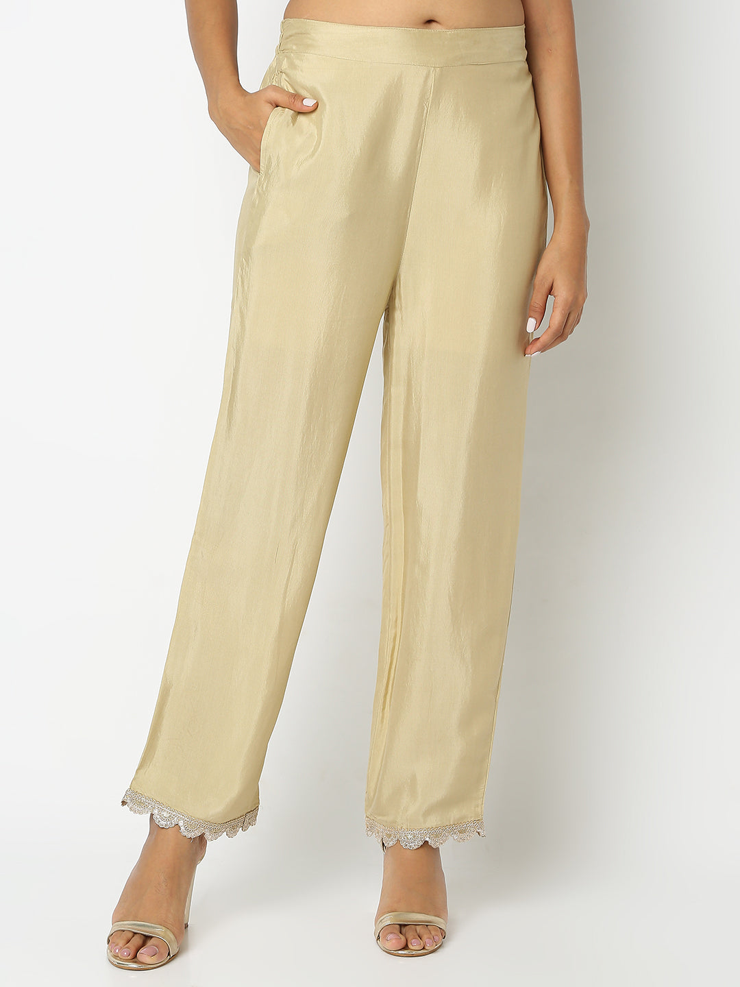 Regular Fit Solid Mid Rise Ethnic Pants