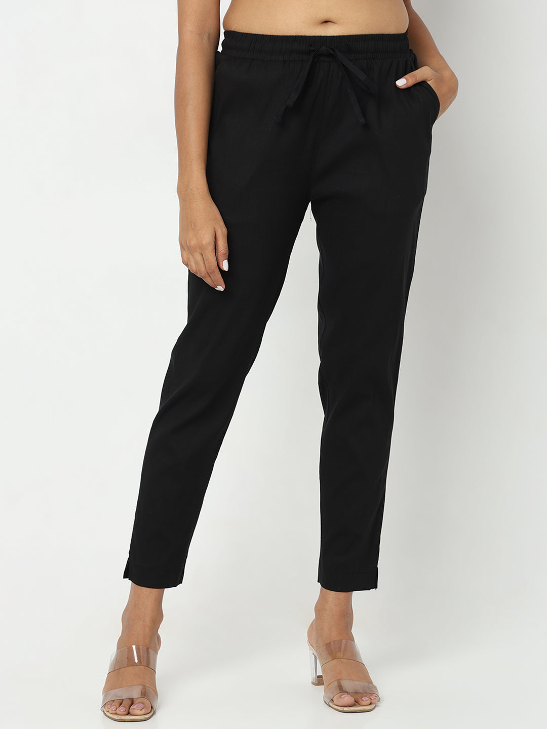 Regular Fit Solid Mid Rise Ethnic Pants