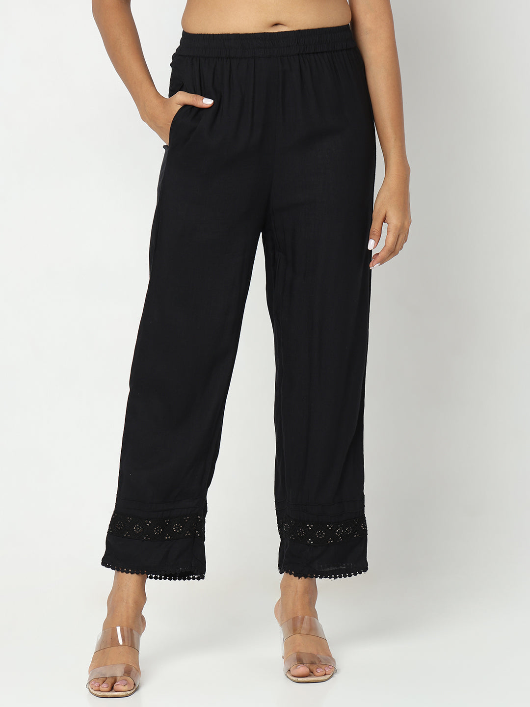 Regular Fit Solid Mid Rise Ethnic Pants