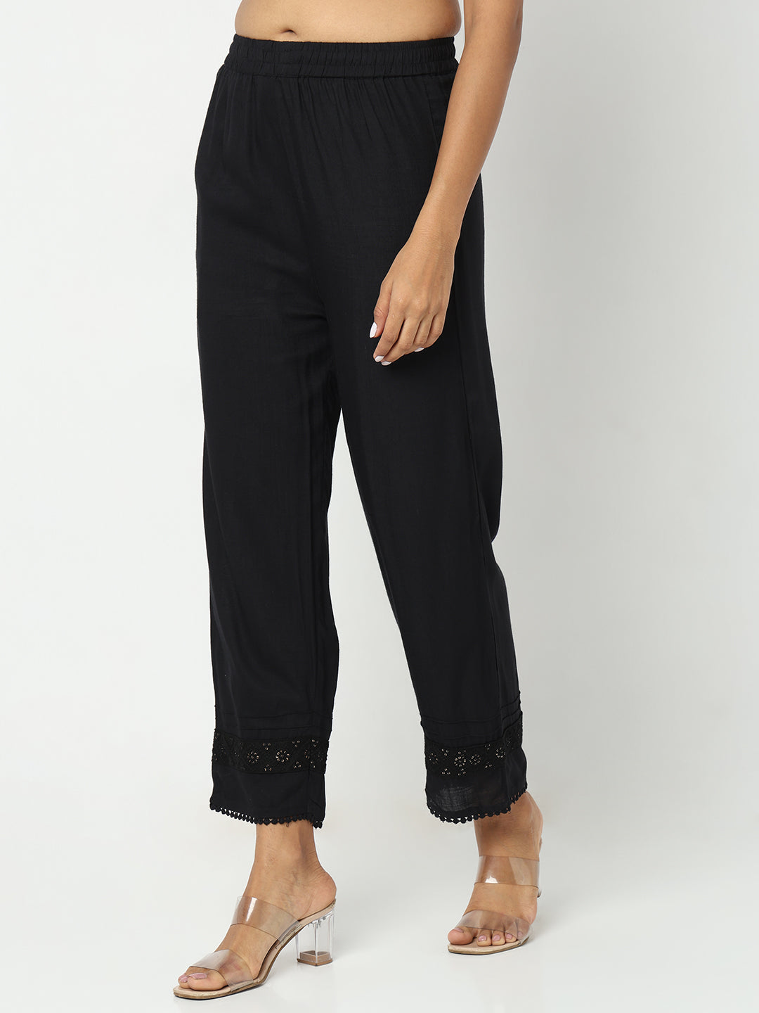 Regular Fit Solid Mid Rise Ethnic Pants