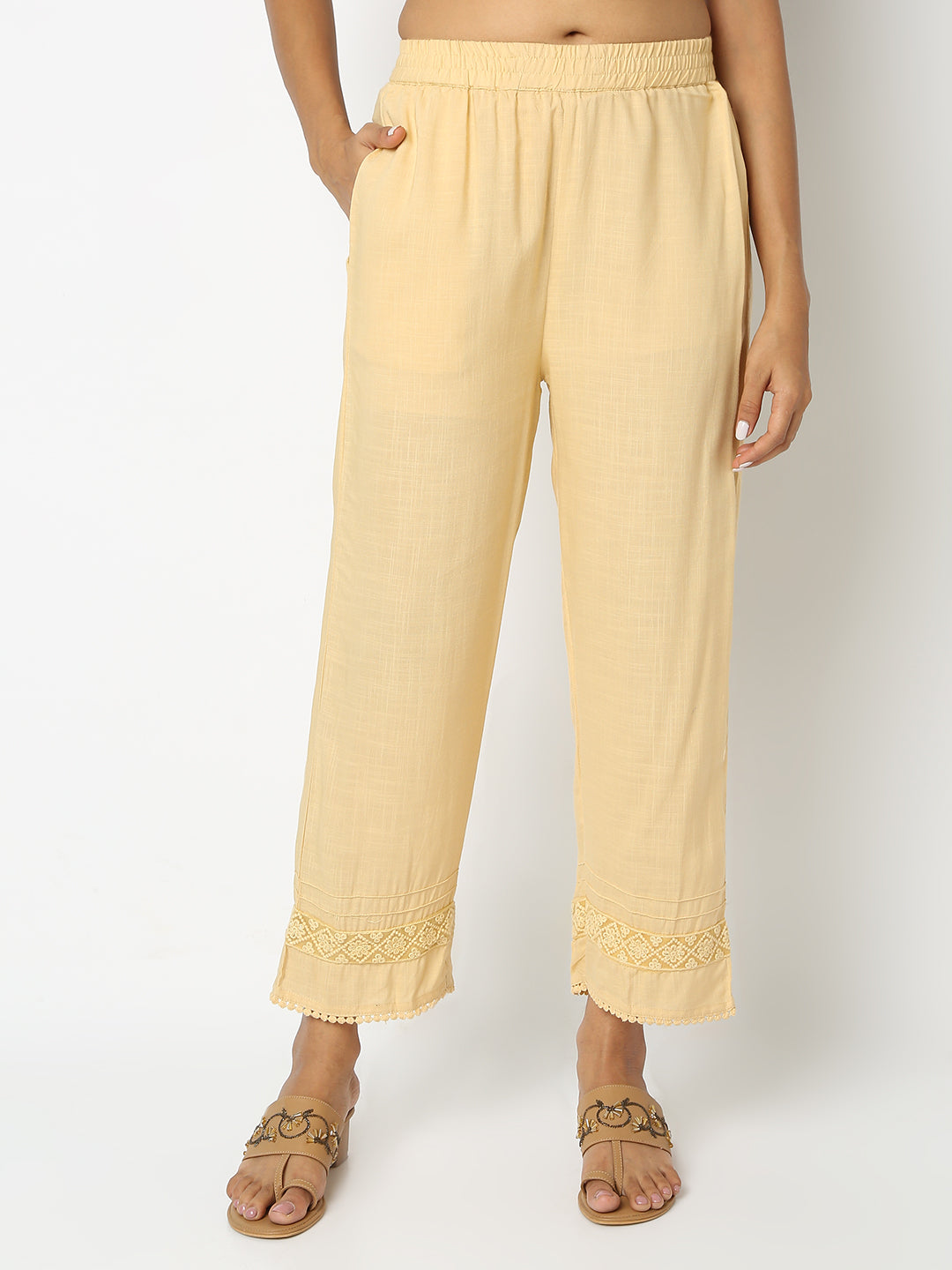 Regular Fit Solid Mid Rise Ethnic Pants