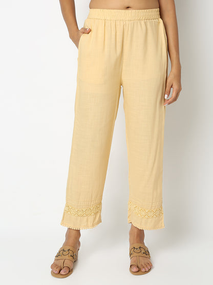 Regular Fit Solid Mid Rise Ethnic Pants