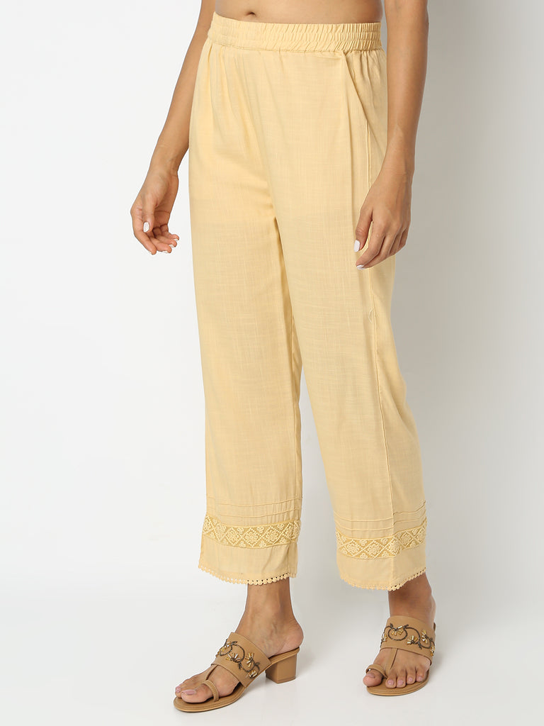 Regular Fit Solid Mid Rise Ethnic Pants