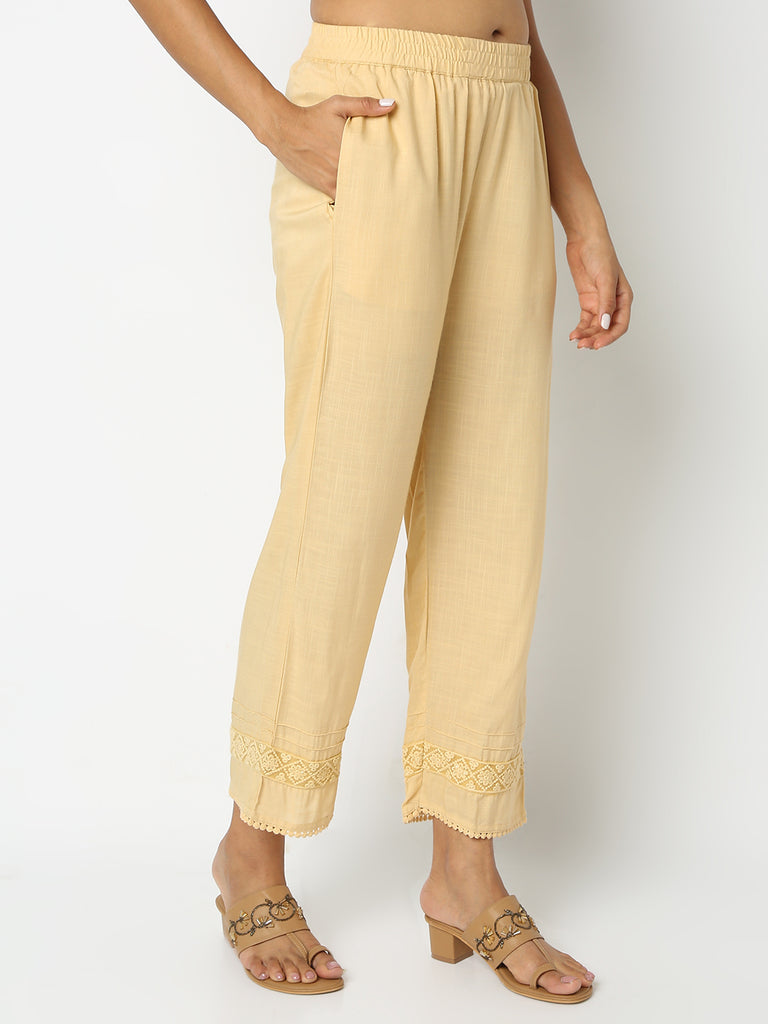 Regular Fit Solid Mid Rise Ethnic Pants