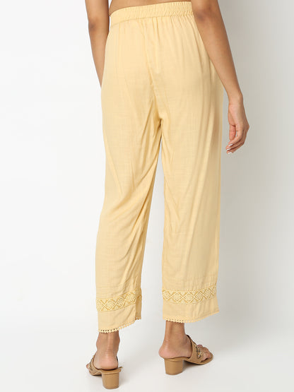Regular Fit Solid Mid Rise Ethnic Pants