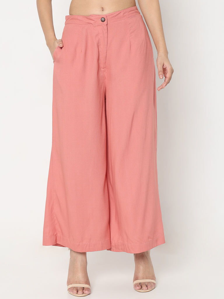 Flare Fit Solid Mid Rise Palazzos
