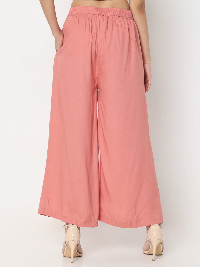 Flare Fit Solid Mid Rise Palazzos