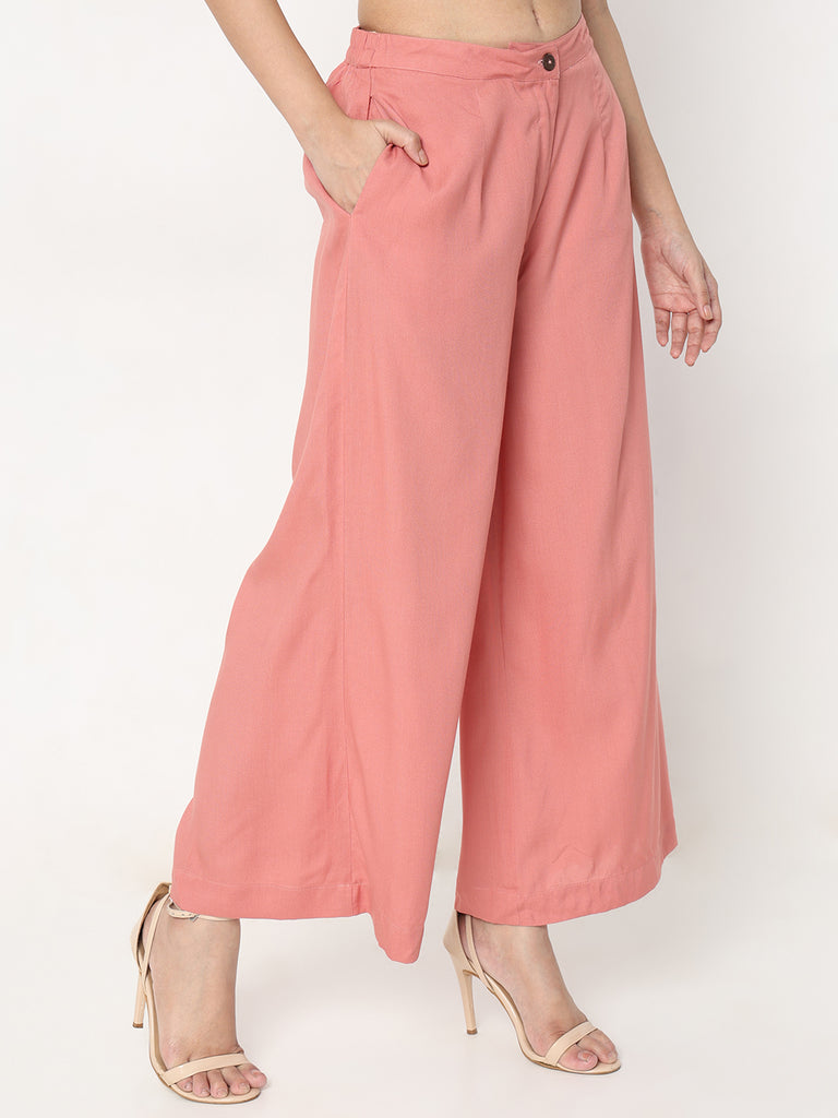 Flare Fit Solid Mid Rise Palazzos
