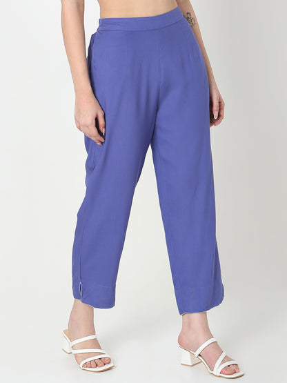 Straight Fit Solid Mid Rise Pants