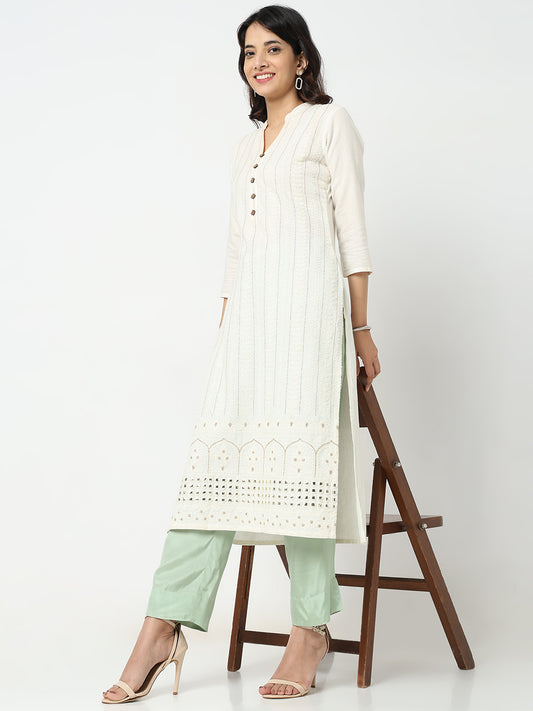 Slim Fit Solid Mid Rise Ethnic Pants