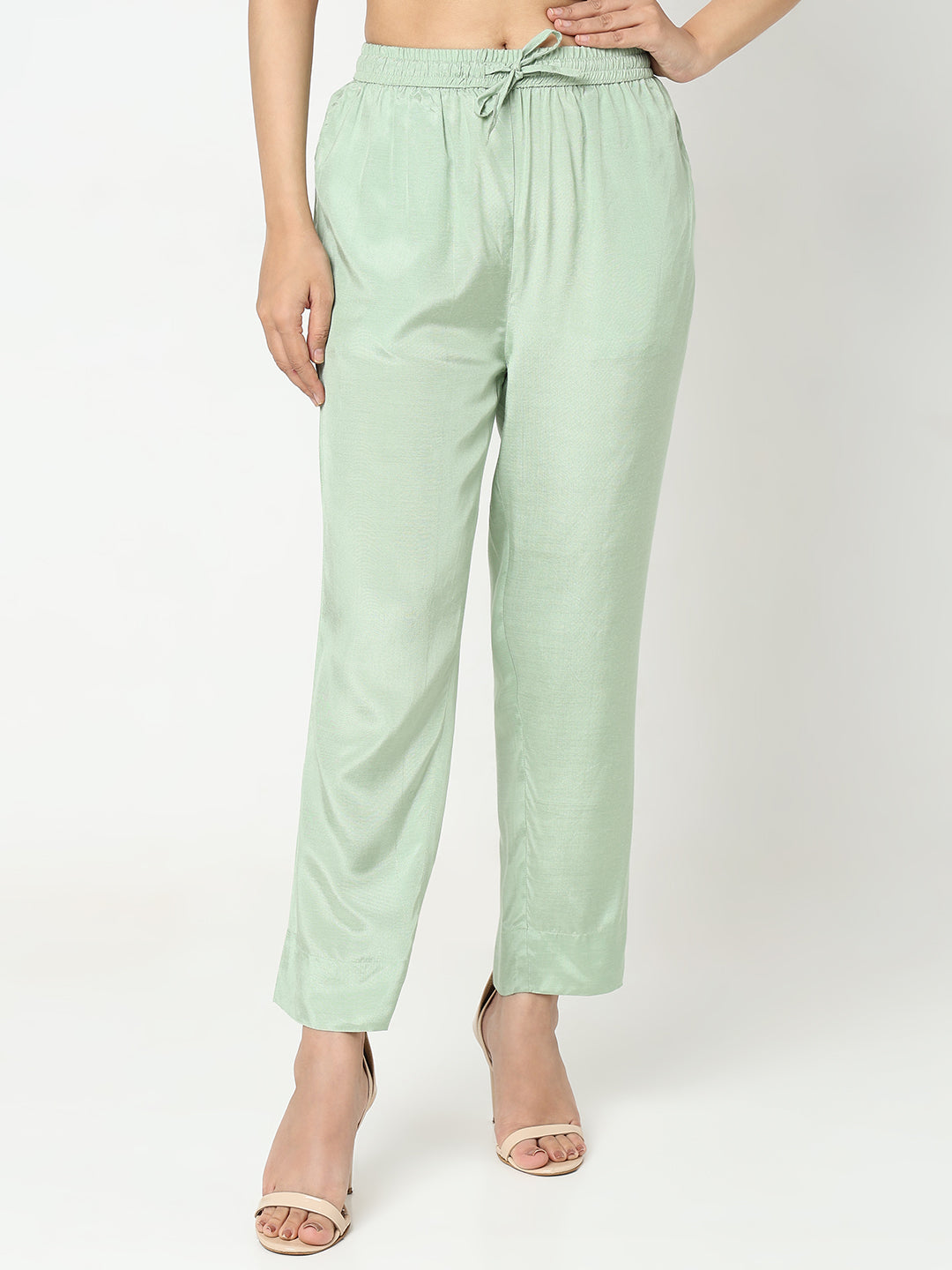 Slim Fit Solid Mid Rise Ethnic Pants