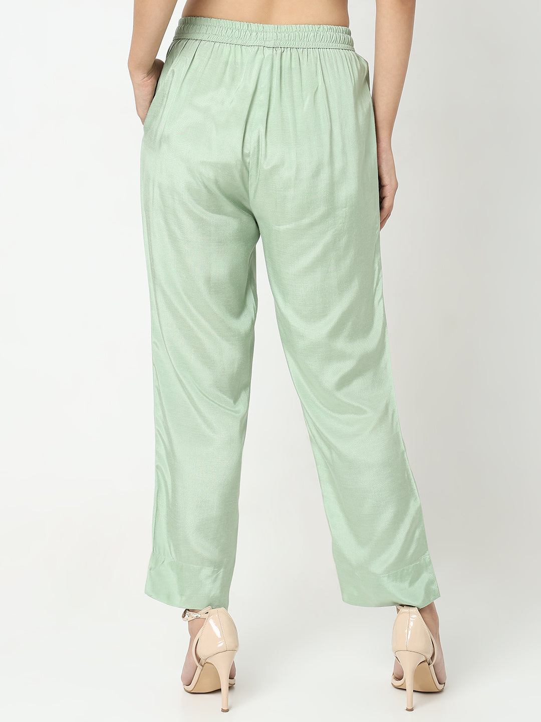 Slim Fit Solid Mid Rise Ethnic Pants