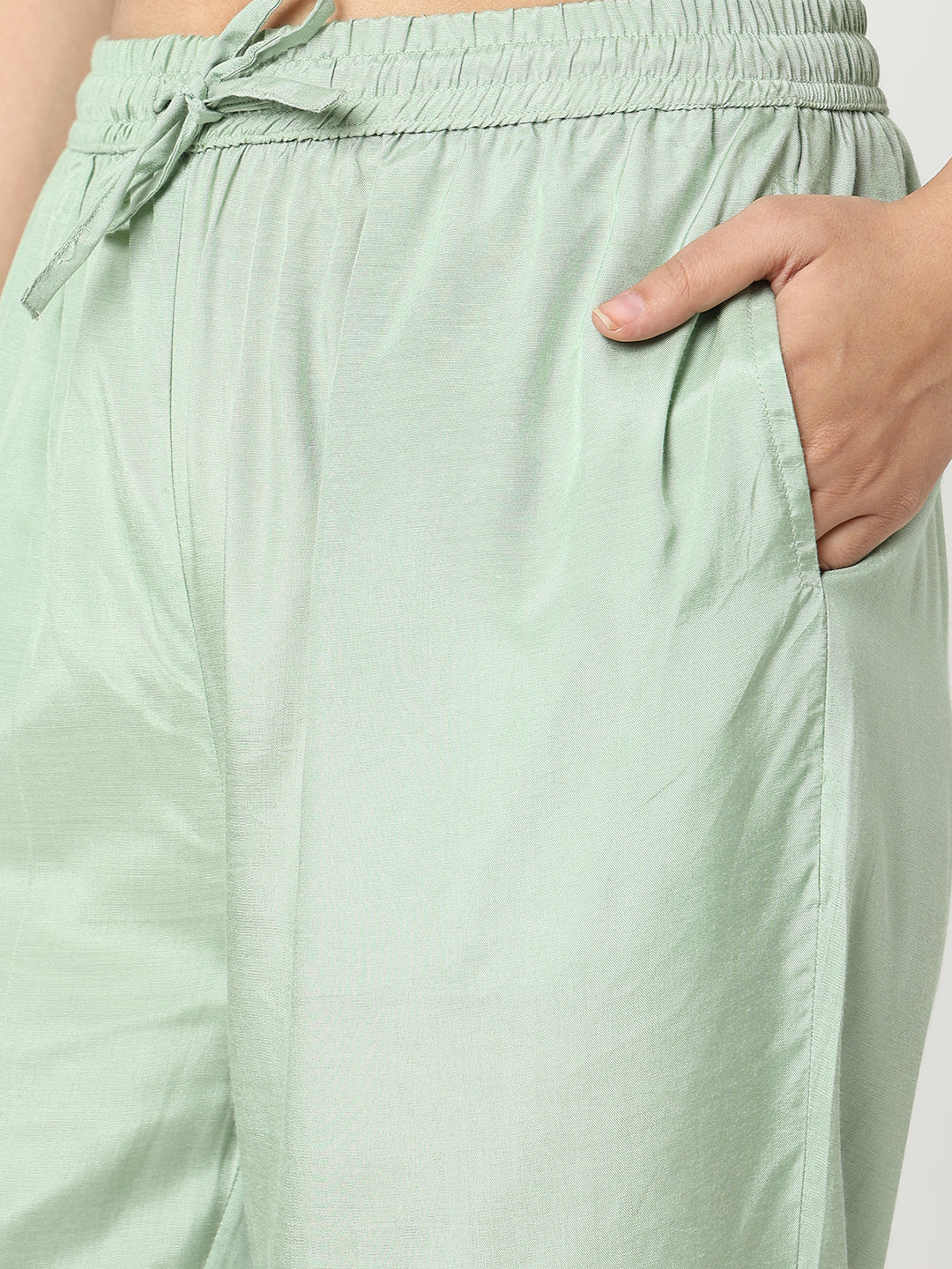 Slim Fit Solid Mid Rise Ethnic Pants