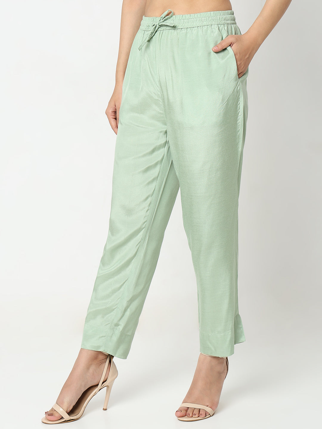 Slim Fit Solid Mid Rise Ethnic Pants
