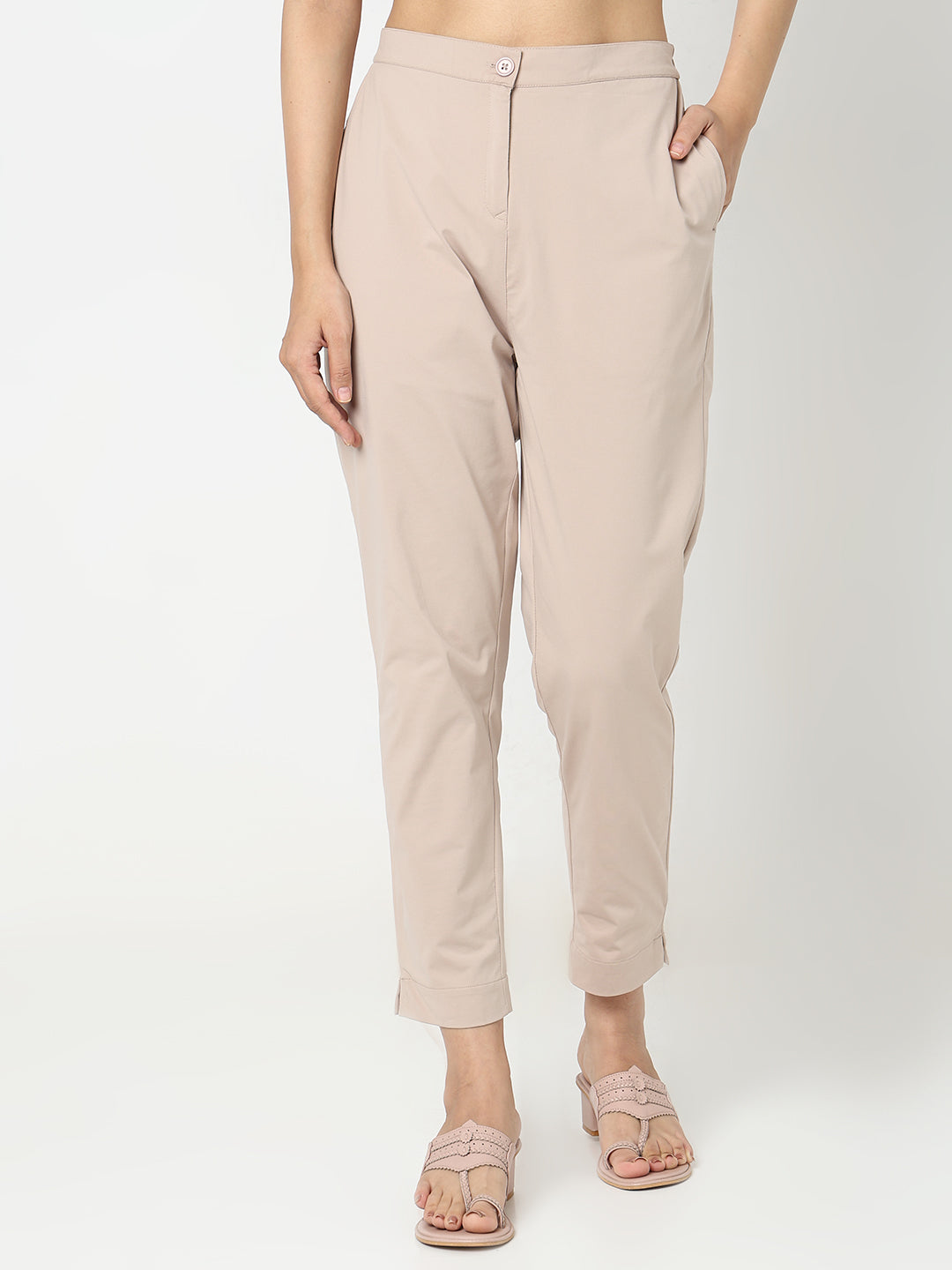Slim Fit Solid Mid Rise Ethnic Pants