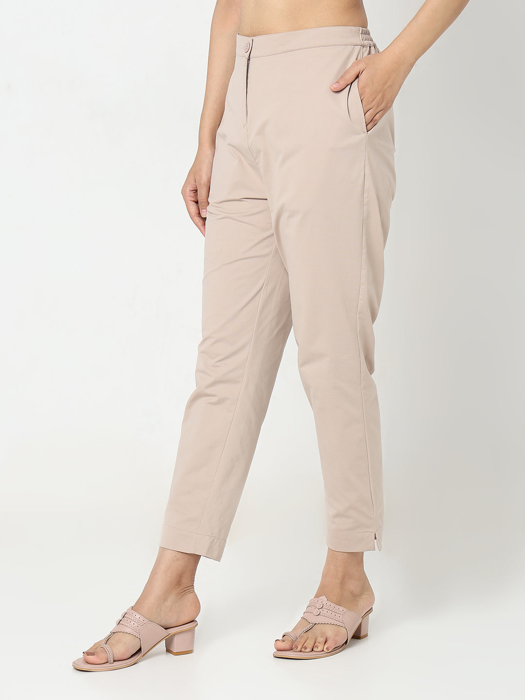Slim Fit Solid Mid Rise Ethnic Pants