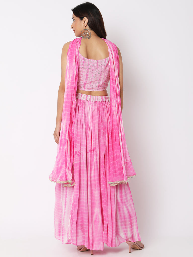 Women Wearing Pink Polyester Embroidered Ethnic Sets