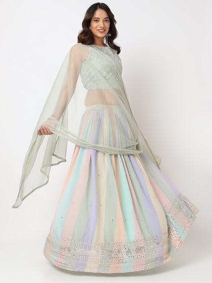 Ethnicity Women's Pale Green Polyester Embellished Ethnic Set